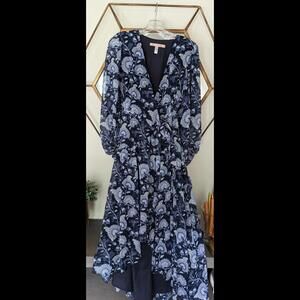 Anthropology Hutch Geo Blue Floral Maxi Wrap Dress, size S